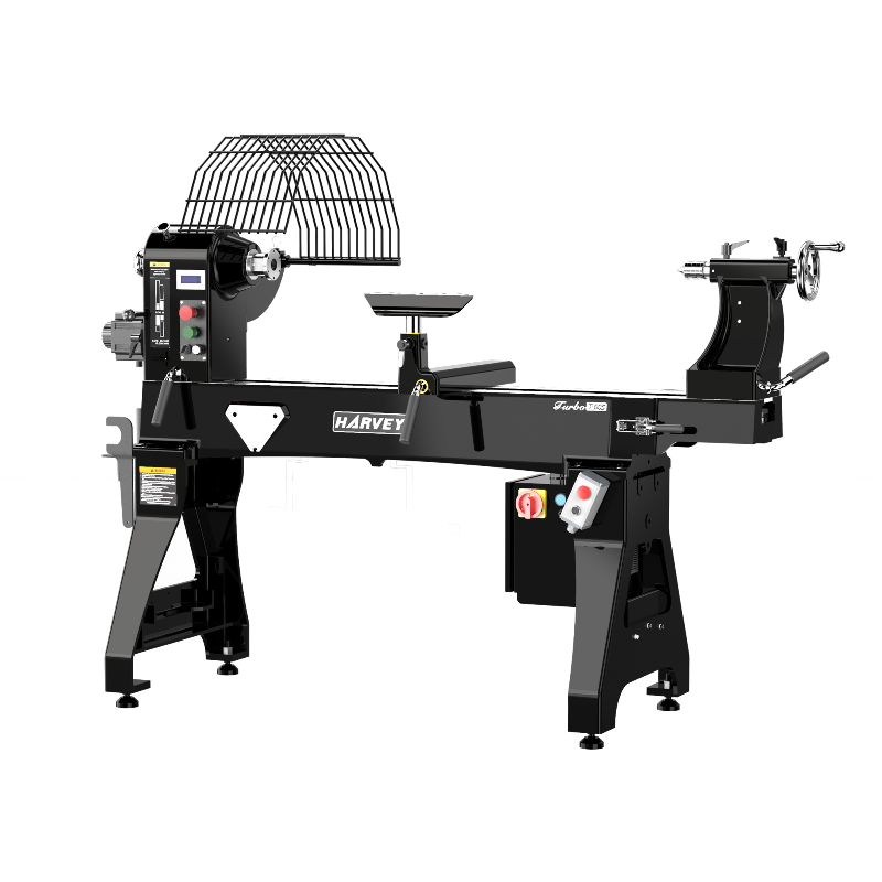 A black 24x48 inch wood lathe with servo motor, designed for woodworking.